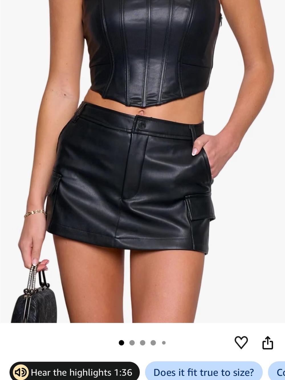 Amazon Black Faux Leather skort with Cargo Pockets